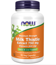 Препараты для пищеварения NOW Milk Thistle Extract 750 mg (Silymarin 600 mg)   (90 vcaps)